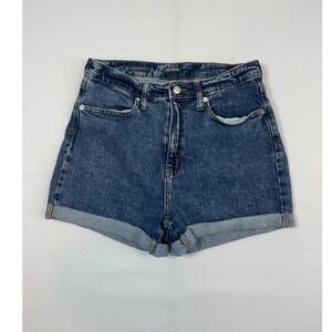 High Rise Mom Shorts Denim Jean Shorts Womens 8 29R Blue Cuffed Highest Rise